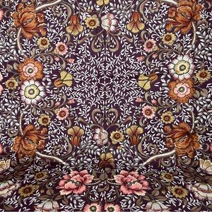 Vintage William Morris Style Floral Printed Scarf in Plum and Pink